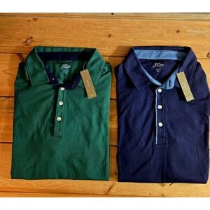 J.Crew NWT Performance Polo Shirts Mens L Lot of 2 Green Navy Blue Golf